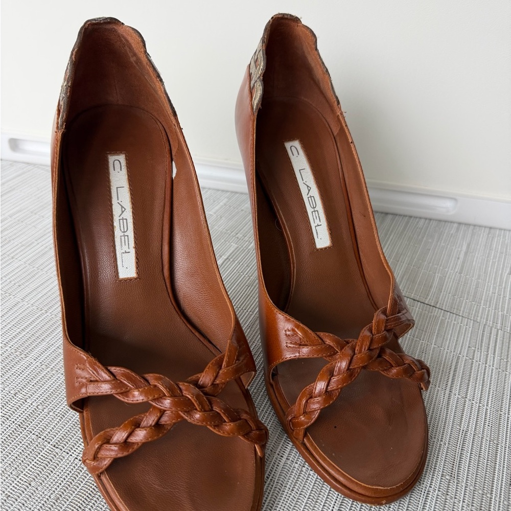 C Label Women's Tan Braided Heels